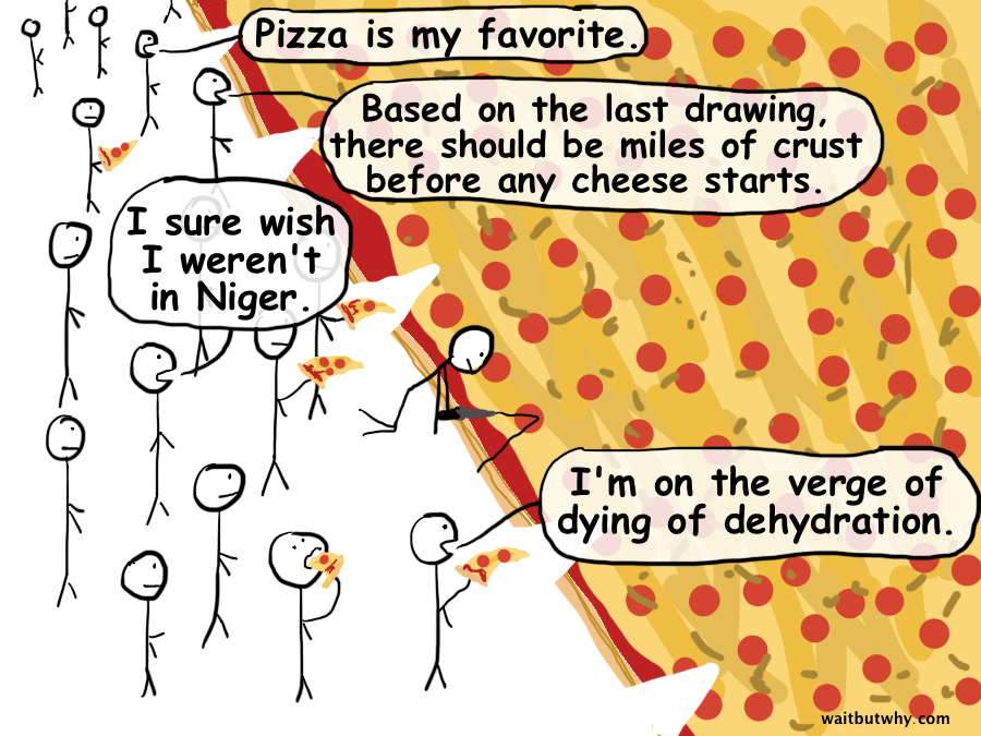 eating huge pizza